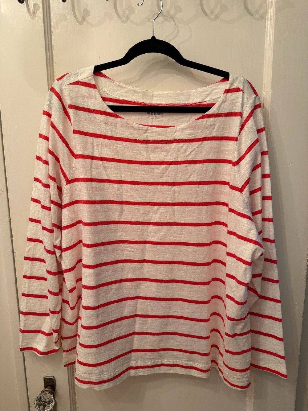 Old Navy White and Red Striped Boatneck Long Sleeve Shirt